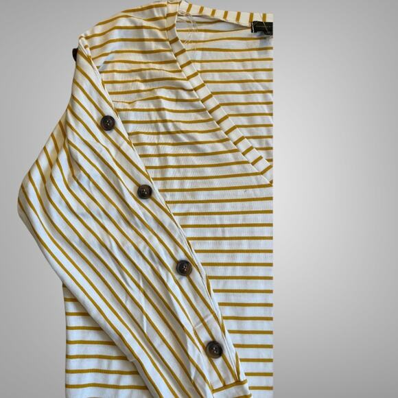 Women’s V-Neck Sweatshirt Yellow/White Stripes Size S - Picture 9 of 12